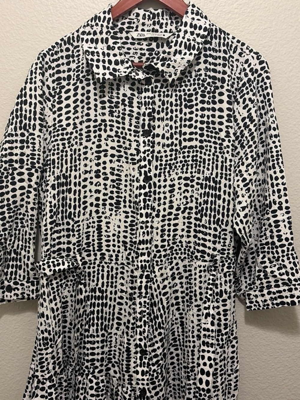 Zara Black and White Abstract Dot Collared Tunic